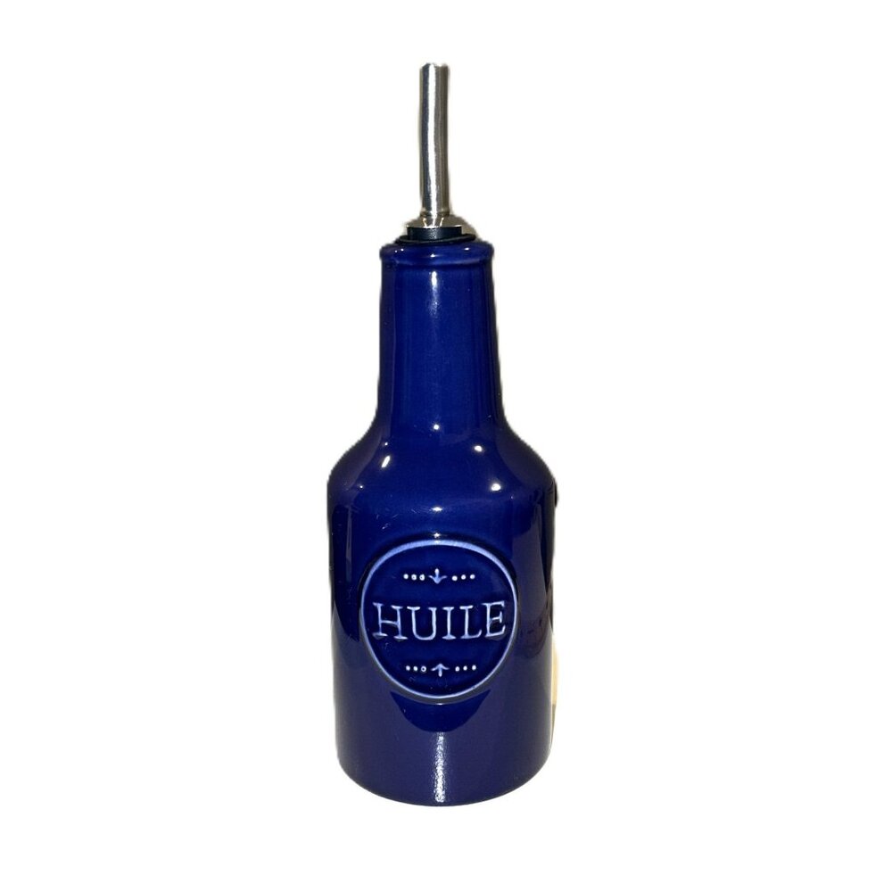 Sur La Table Everyday Blue Earthenware Oil Dispenser With Stainless Steel Spout